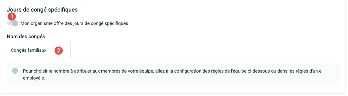 Capture d&#39;écran de la section des options montrant un switch pour activer la fonctionnalité et une boite de texte pour la renommer