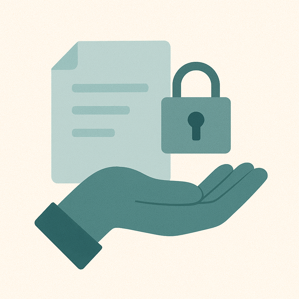 Pictogramme montrant un document et un cadenas dans une main