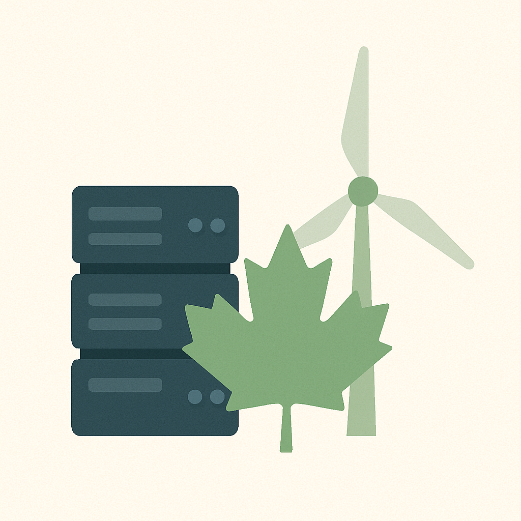 Pictogramme montrant un serveur, une feuille d'érable et une éolienne